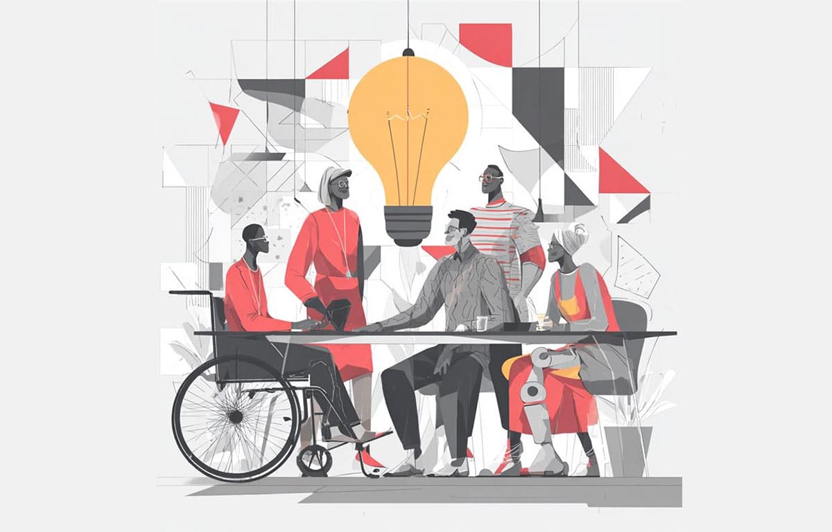 Equipe diversa colaborando em um ambiente de trabalho inclusivo, simbolizando a aplicação prática da diversidade nas empresas.