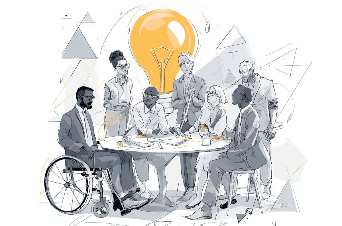 Liderança diversa reunida em torno de uma mesa, simbolizando diversidade e inclusão nas empresas.