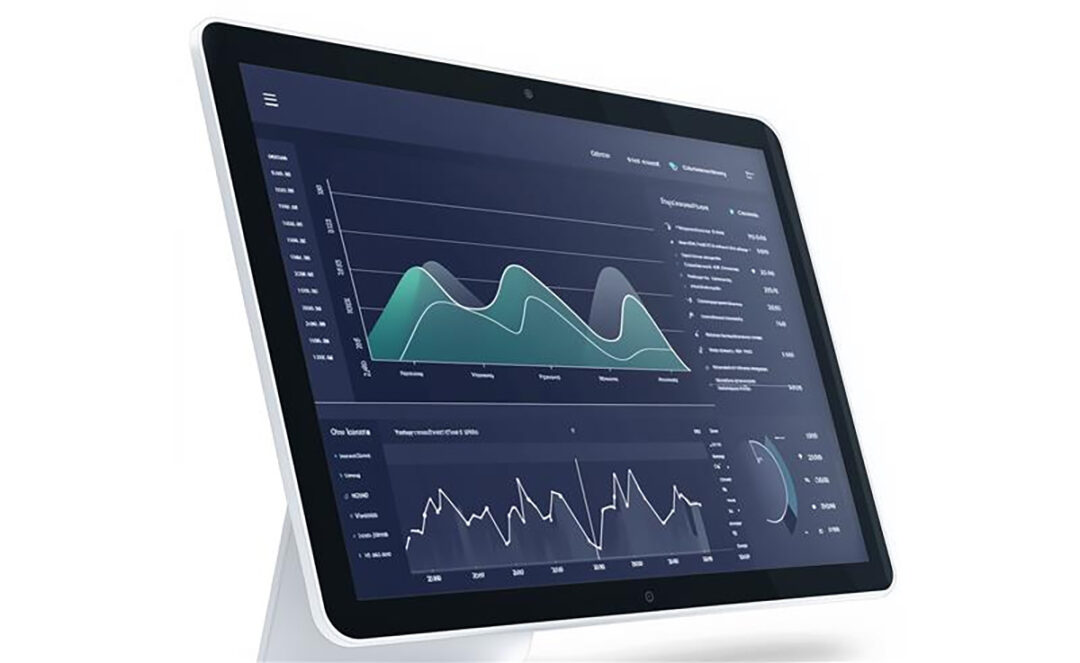 Tela exibindo um painel de análise de dados para médias empresas, com gráficos de desempenho, métricas de negócios e insights estratégicos. A imagem representa o uso de tecnologia e inteligência de dados para otimizar a gestão empresarial, melhorar a tomada de decisões e impulsionar a competitividade no mercado.