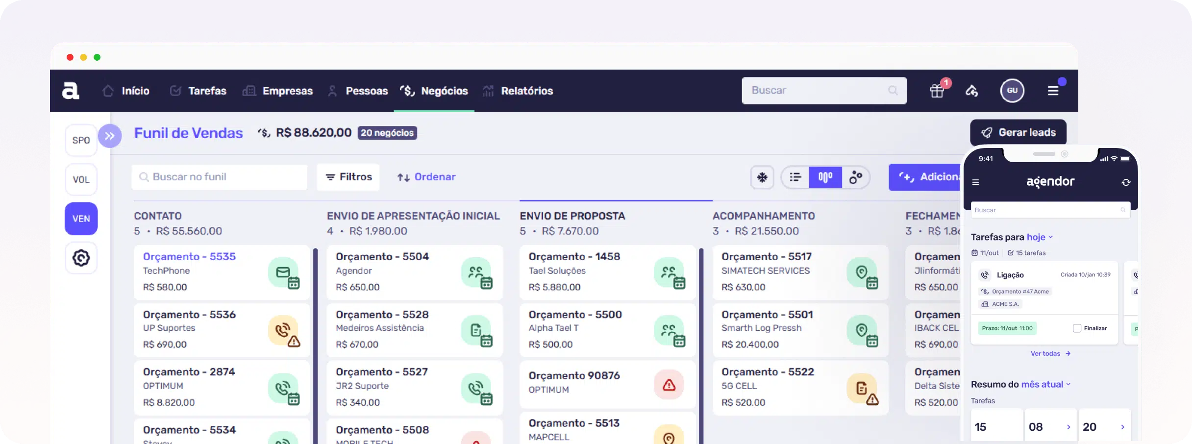 Gestão eficiente em médias empresas com software de CRM e funil de vendas para acompanhamento de oportunidades comerciais.