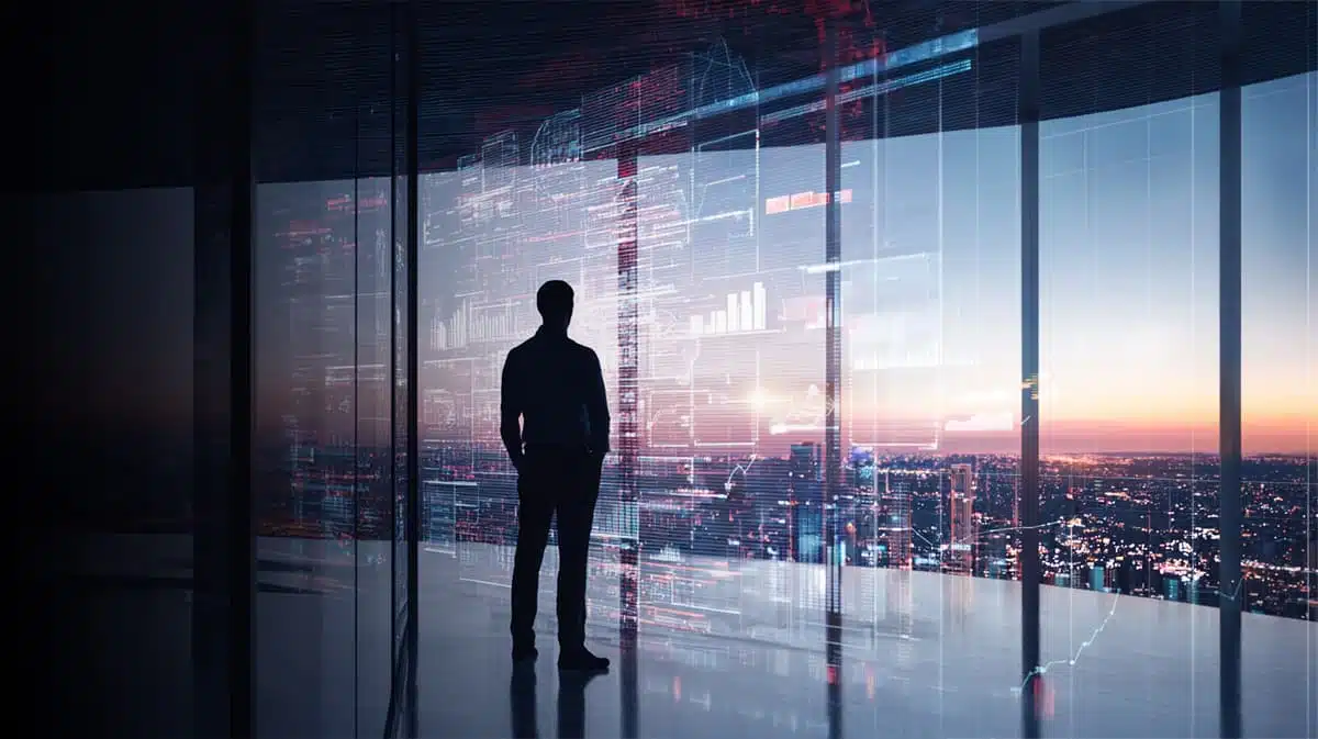 Sistema de gestão empresarial exibindo indicadores de desempenho e dashboards para tomada de decisão em uma empresa