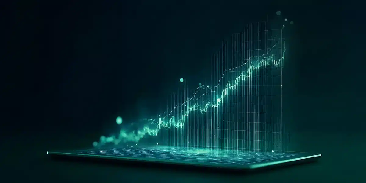 Gráfico digital ascendente representando o retorno de consultoria de gestão