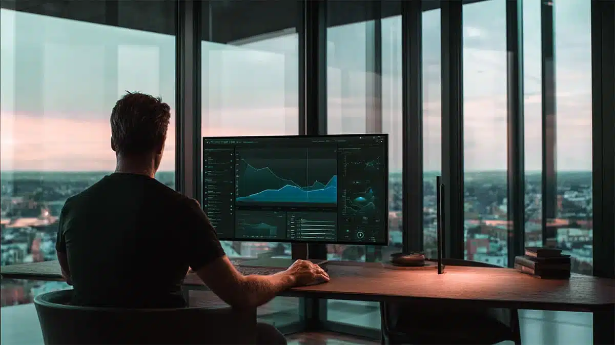 Pessoa analisa indicadores financeiros para avaliar como vender minha empresa e preparar o negócio.